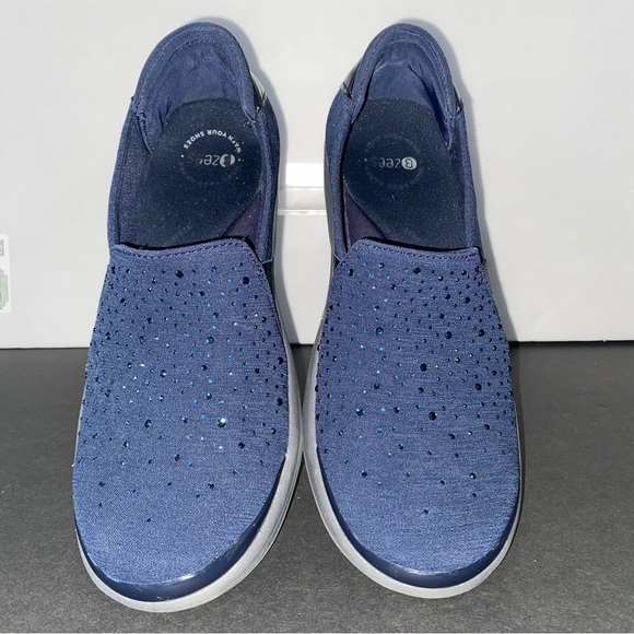 Bzees Shoes Poppyseed Rhinestone Slip On Shoe Loafer Ladies 85 Navy